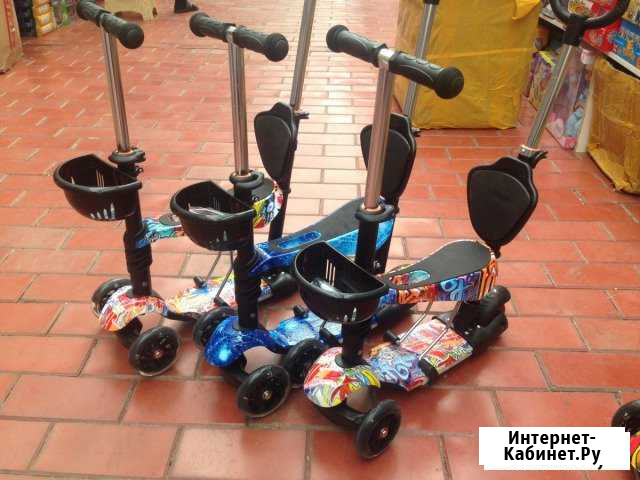 Детский самокат беговел 5 В 1 scooter музыка и LED Тамбов - изображение 1