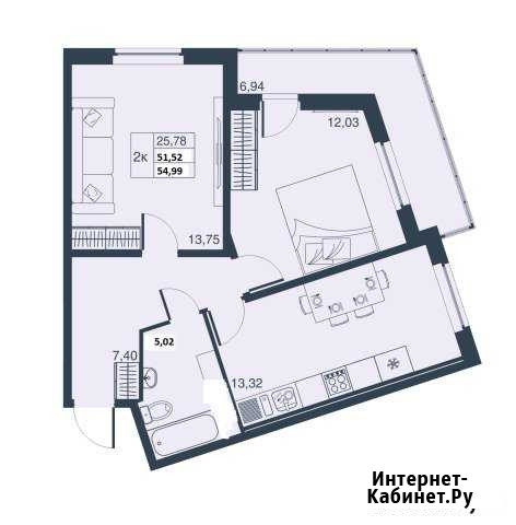 2-к квартира, 51.5 кв.м., 2/19 эт. Санкт-Петербург - изображение 1
