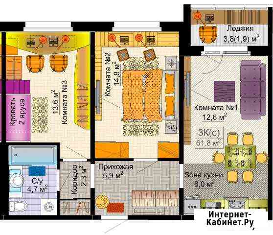 3-к квартира, 61.8 кв.м., 16/16 эт. Барнаул