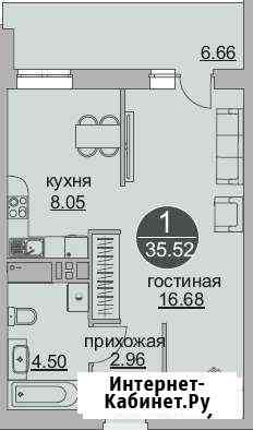 1-к квартира, 35.5 кв.м., 11/18 эт. Пермь