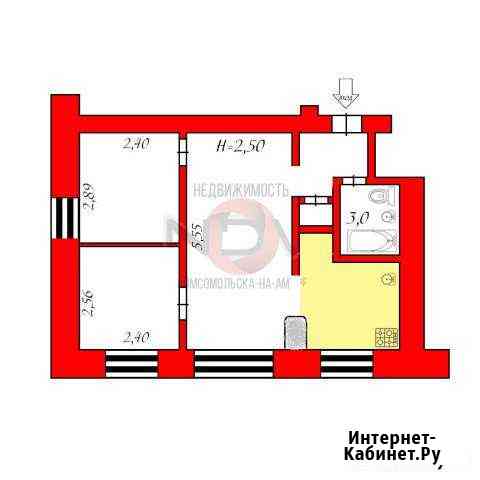 2-к квартира, 44 кв.м., 2/5 эт. Комсомольск-на-Амуре