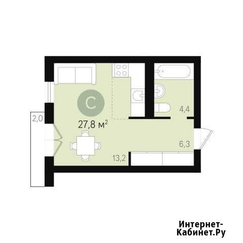 Студия, 27.8 кв.м., 7/9 эт. Новосибирск - изображение 1