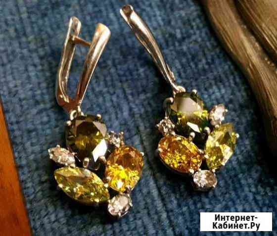 Крупные серьги. Серебро 925. Драгоценные камни Краснодар