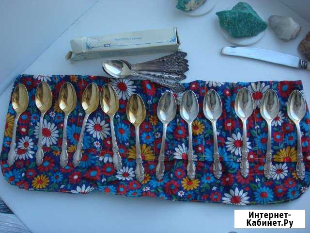 Ложка вилка чайная посеребрённая позолоченная СССР Калуга - изображение 1