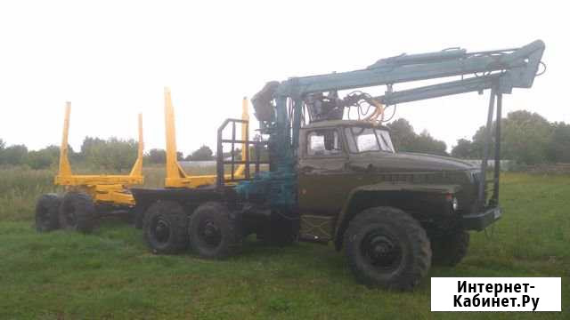Урал 4320 (лесовоз) с прицепом и кму Атлант-С 90 Навля - изображение 1