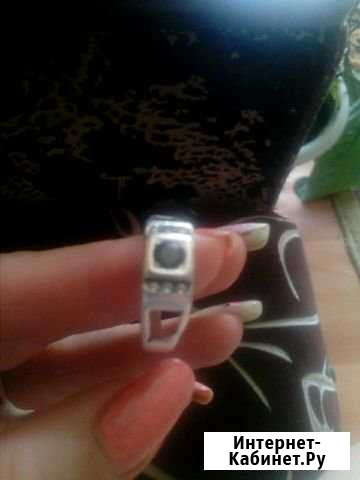 Кольцо серебряное мужское с темным камнем размер 1 Барнаул - изображение 1