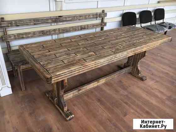 Стол и скамейка деревянные Грозный