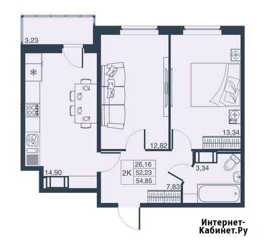 2-к квартира, 52.2 кв.м., 19/19 эт. Мурино