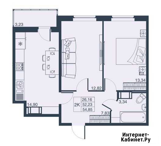 2-к квартира, 52.2 кв.м., 19/19 эт. Мурино - изображение 1