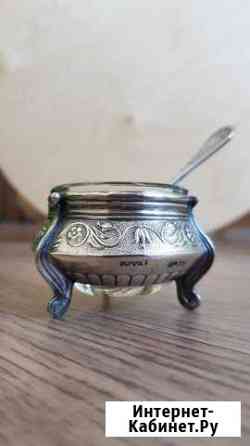 Антикварная мельхиоровая солонка с ложечкой, Стопк Нижний Новгород