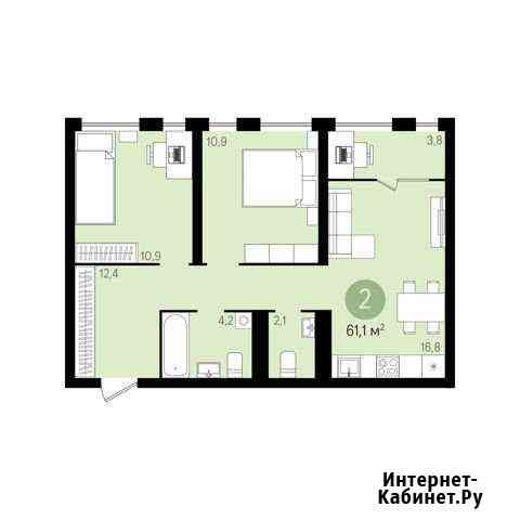 2-к квартира, 61.1 кв.м., 4/15 эт. Екатеринбург