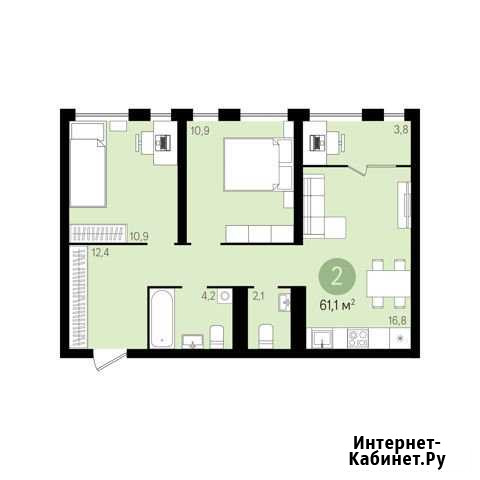 2-к квартира, 61.1 кв.м., 4/15 эт. Екатеринбург - изображение 1