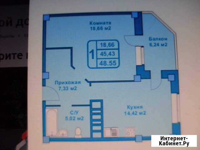 1-к квартира, 48.6 кв.м., 15/16 эт. Брянск - изображение 1