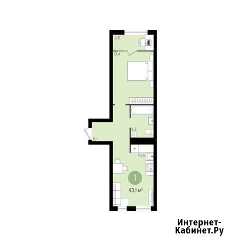 1-к квартира, 43.1 кв.м., 8/15 эт. Екатеринбург - изображение 1