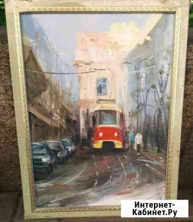 Картина Трамвай вертикальная (холст, масло) Волгоград