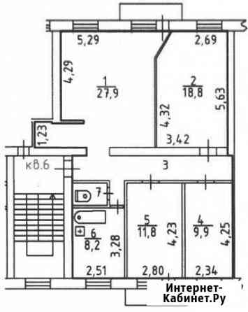 4-к квартира, 89 кв.м., 3/3 эт. Чайковский