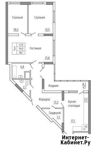 3-к квартира, 88.7 кв.м., 24/25 эт. Воронеж - изображение 1