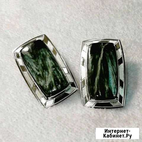 Серьги серебро, Серафинит Ангарск - изображение 1