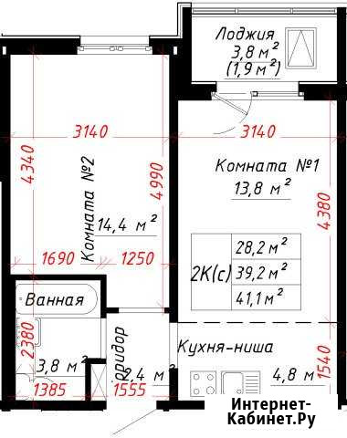 2-к квартира, 41.1 кв.м., 16/16 эт. Барнаул - изображение 1