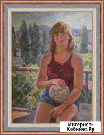 Картина, Девушка с мячом,картон,масло 1963 год Химки