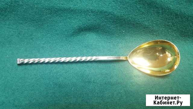 Ложка десертная. Мельхиор, позолота. СССР Иркутск - изображение 1