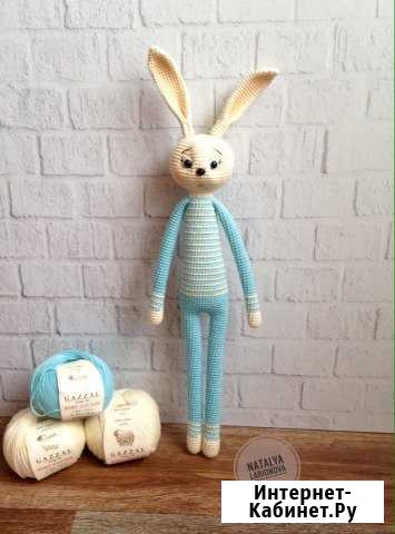 Зайка длинноногий,вязаный заяц,подарок,киса,кошечк Красноярск - изображение 1