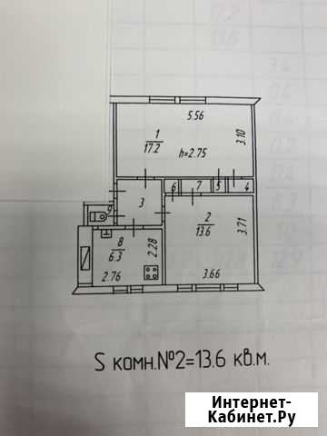 Комната 14 кв.м. в 2-к, 1/2 эт. Мурманск - изображение 1