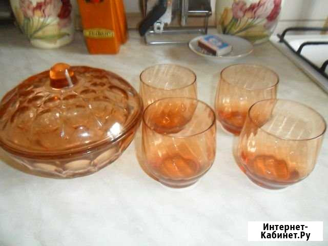 Сахарница и стаканы коричневое стекло Нижний Новгород - изображение 1