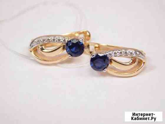 Серьги из золота 585 пробы. наносапфир. Пр-во РФ Нальчик