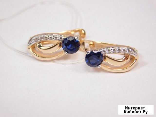 Серьги из золота 585 пробы. наносапфир. Пр-во РФ Нальчик - изображение 1