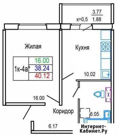 1-к квартира, 40.1 кв.м., 2/16 эт. Обнинск