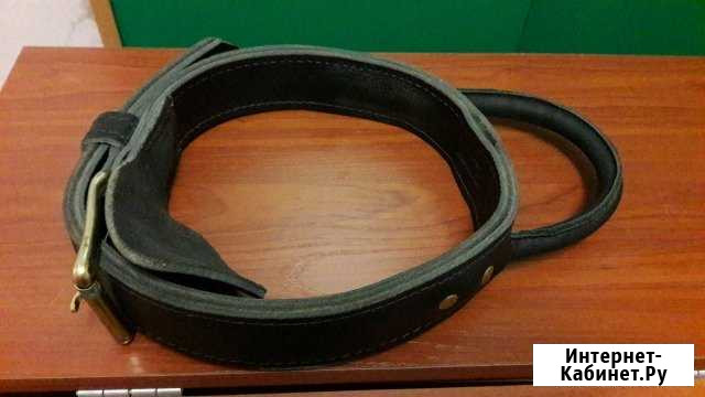 Ошейник кожаный двухслойный с ручкой Мариинск - изображение 1