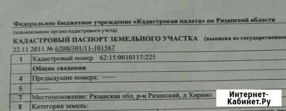 Участок 15 сот. (ИЖС) Рязань