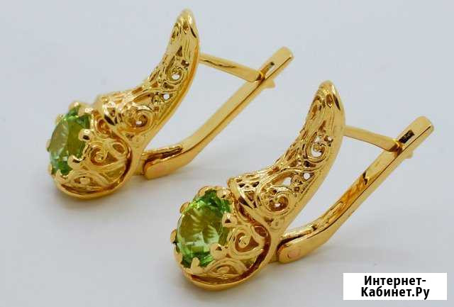 Золотые серьги с перидотом (хризолитом) Калининград - изображение 1