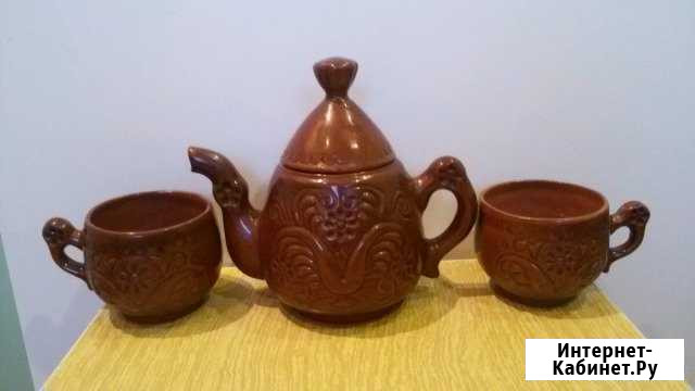 Чайник+2 чашки глина 60-е года Саранск - изображение 1
