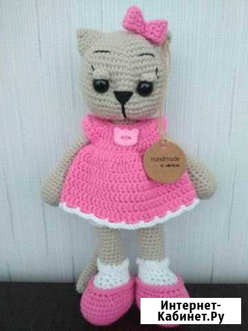 Вязаная игрушка Кошечка в платье Харп - изображение 1