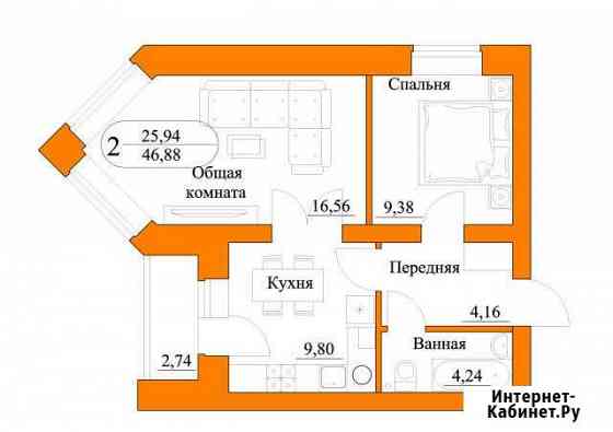 2-к квартира, 46.9 кв.м., 3/6 эт. Тверь