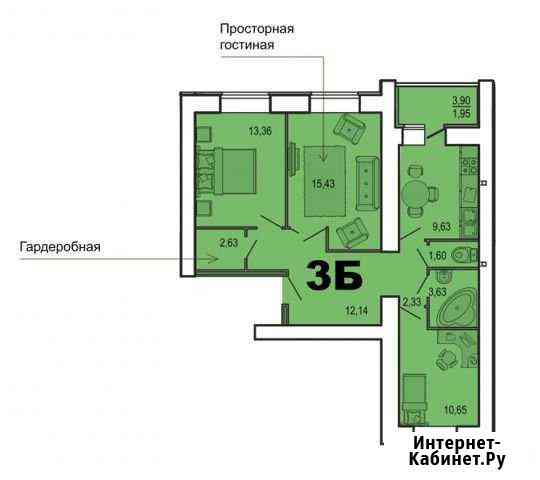 3-к квартира, 76.3 кв.м., 13/15 эт. Засечное