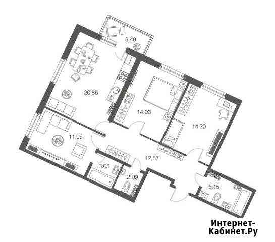3-к квартира, 84.2 кв.м., 3/4 эт. Токсово