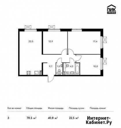 3-комнатная квартира, 78.5 м², 22/25 эт. на продажу в Люберцах Люберцы