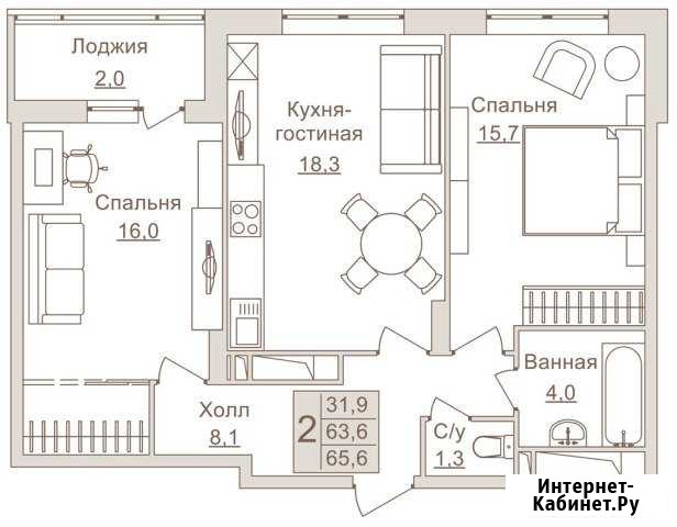 2-комнатная квартира, 65.6 м², 13/17 эт. на продажу в Люберцах Люберцы - изображение 1