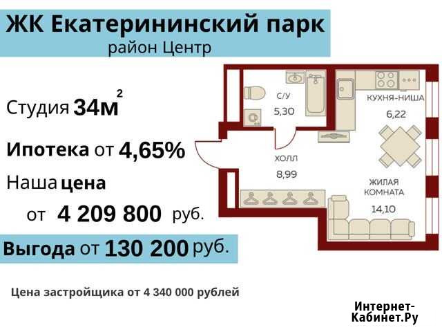 Квартира-студия, 34 м², 20/23 эт. на продажу в Екатеринбурге Екатеринбург - изображение 1