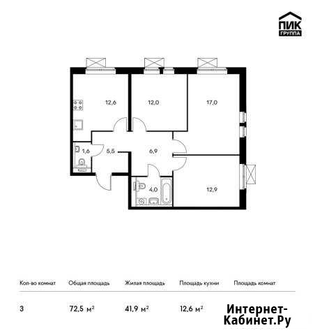 3-комнатная квартира, 72.5 м², 23/25 эт. на продажу в Котельниках Котельники - изображение 1