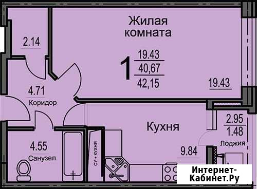 1-комнатная квартира, 42.2 м², 19/25 эт. на продажу в Воронеже Воронеж - изображение 1