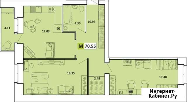2-комнатная квартира, 71 м², 4/14 эт. на продажу в Архангельске Архангельск - изображение 1