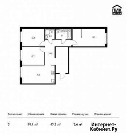 3-комнатная квартира, 91.4 м², 10/14 эт. на продажу в Мытищах Мытищи