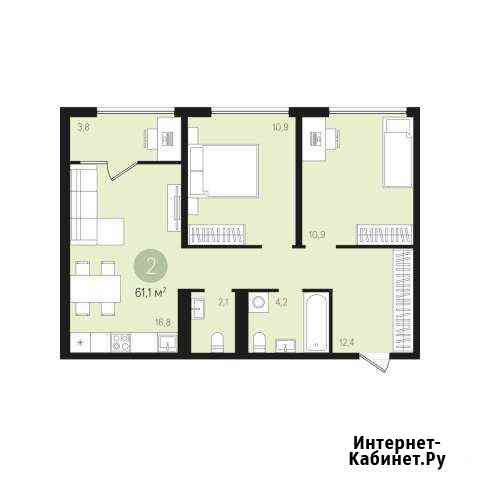 2-комнатная квартира, 61.1 м², 9/15 эт. на продажу в Екатеринбурге Екатеринбург