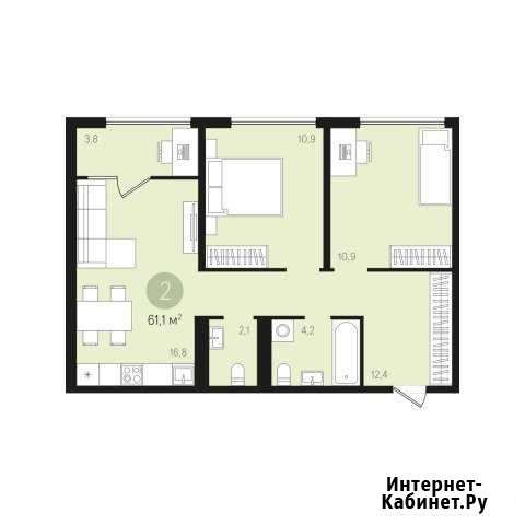 2-комнатная квартира, 61.1 м², 9/15 эт. на продажу в Екатеринбурге Екатеринбург - изображение 1