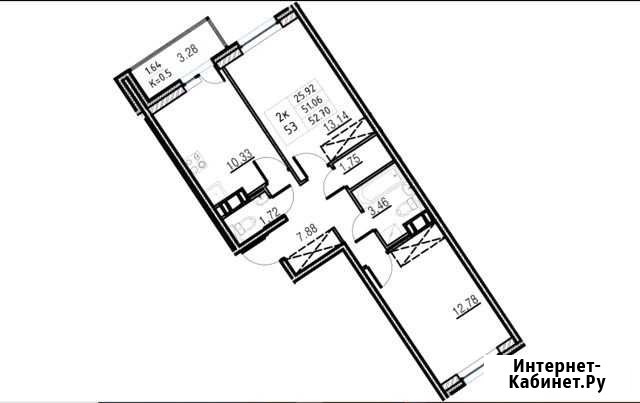 2-комнатная квартира, 53 м², 8/15 эт. на продажу в Кудрово Кудрово - изображение 1