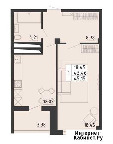 1-комнатная квартира, 45.2 м², 11/17 эт. на продажу в Липецке Липецк - изображение 1
